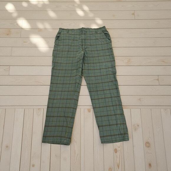 Sundance Linen Blend Ankle Pants Womens Size 6 Sage Green Plaid High Waist - Picture 3 of 7